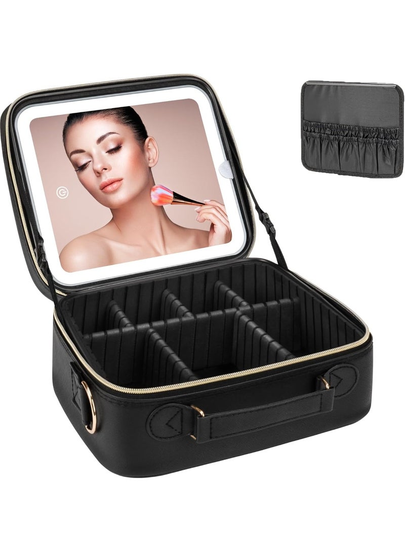 DubaiGallery LED Mirror Makeup Storage Case with Touch Button Light, High Capacity Cosmetic Organizer Bag with Removable Dividers, Portable Waterproof Beauty Box for Women and Travel Use - Image 2